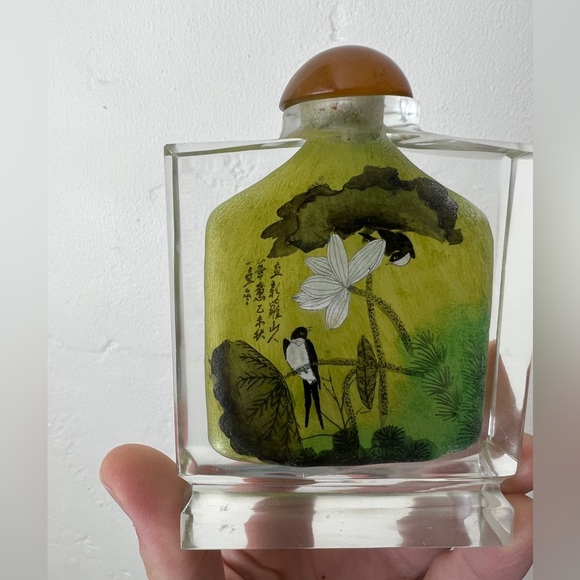 Vintage Antique Chinese Opium Snuff Bottle Reverse Painted Crystal Bird Flowers - Picture 7 of 16